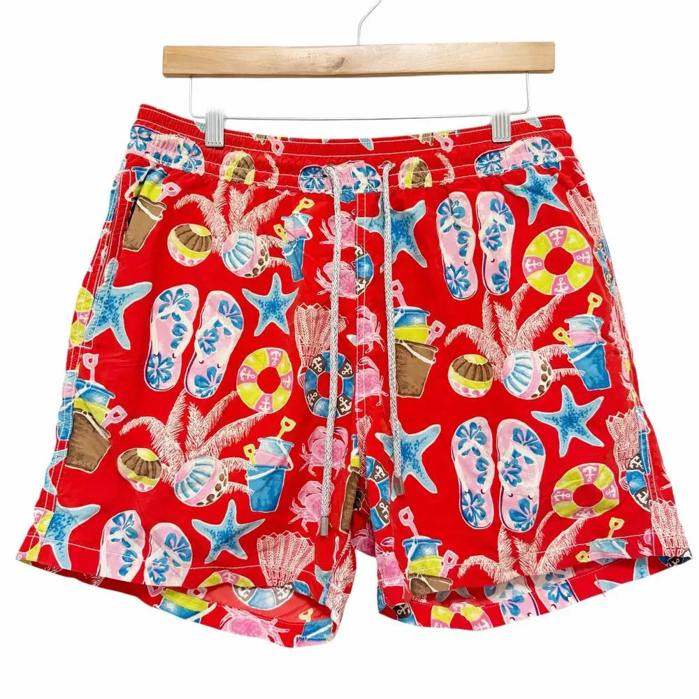 Vilebrequin Moorea Red Starfish Crab Flip Flop Beach Toys Bathing Suit Sz XL